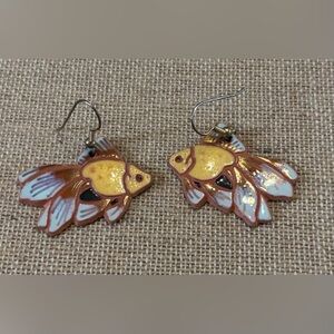 VINTAGE Costume Jewelry Enamel Koi Fish Dangle Pierced Earrings